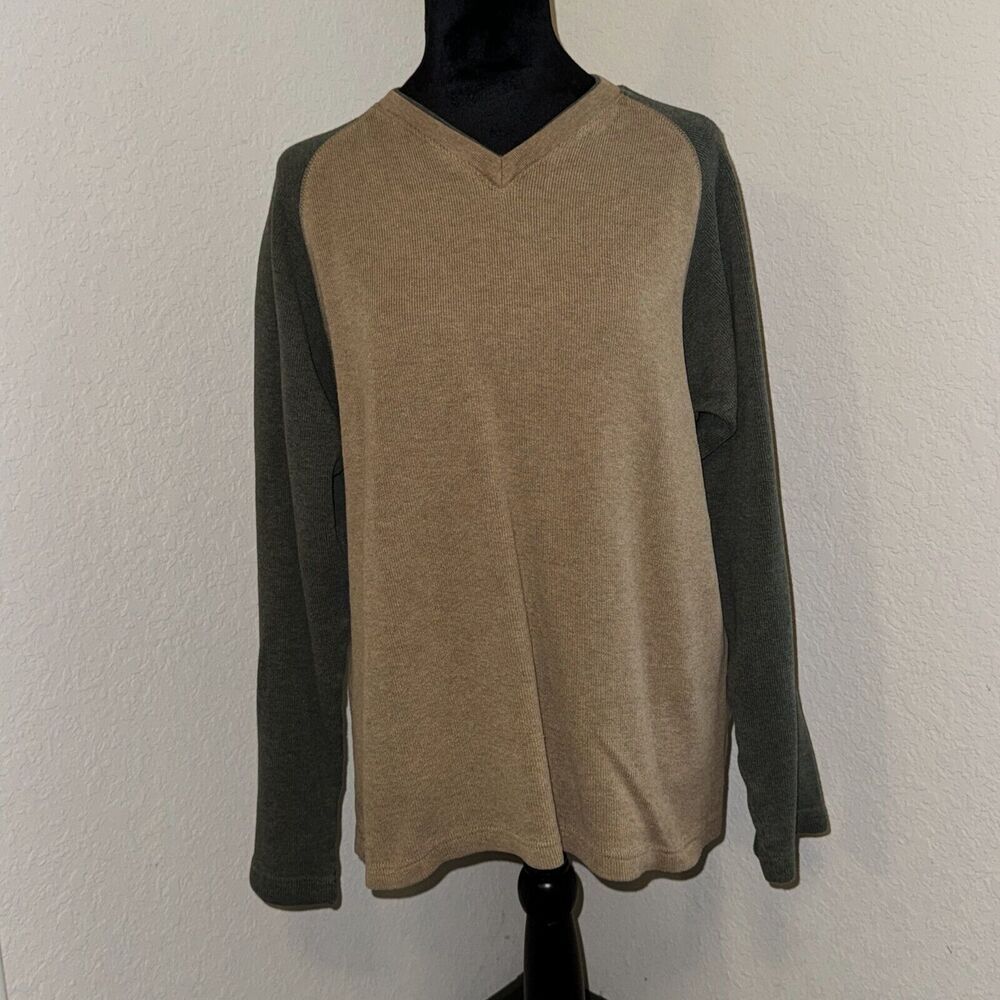 Banana Republic Sweater Men's Medium Tan 100% Cotton V-Neck Long Sleeve Pullover